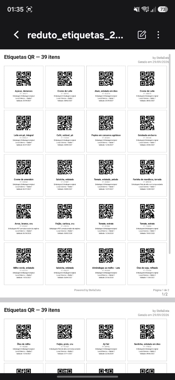 Lista de Etiquetas gerdas automaticamente em PDF para impressão