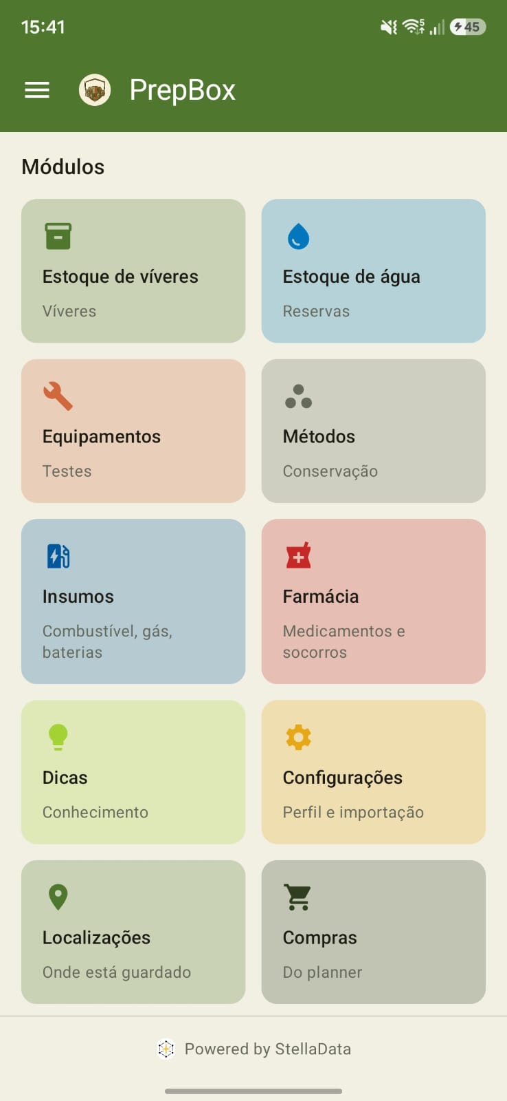 Víveres, Água, Equipamentos e Métodos